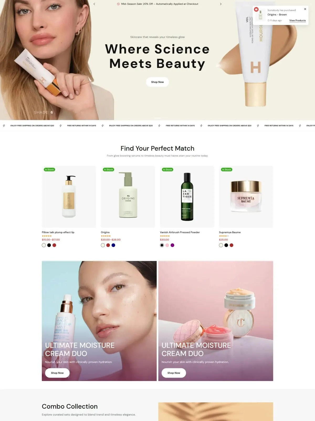 Marque cosméceutique et soins de la peau : routine personnalisée par diagnostic en ligne, sérums éclat et soins anti-âge aux formulations scientifiques certifiées.