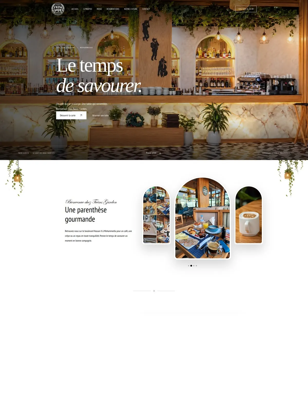 Restaurant & Garden lounge à ciel ouvert : menu digital dynamique, galerie d'ambiance et réservation de table.
